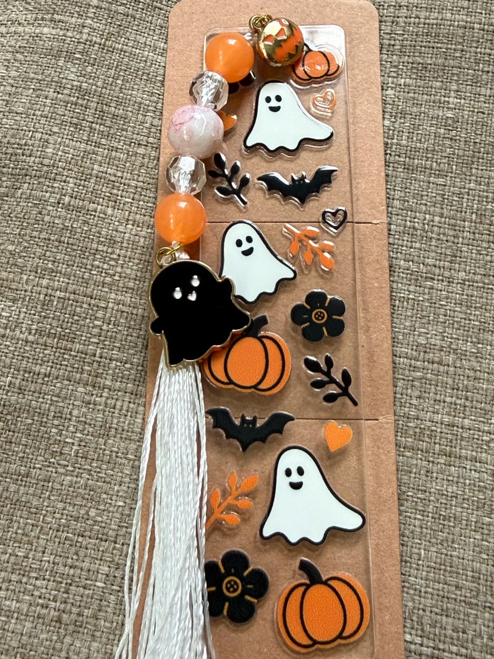 👻 Acrylic bookmark “Ghost” design, beads and 2 Charms. NWOT (Size small )